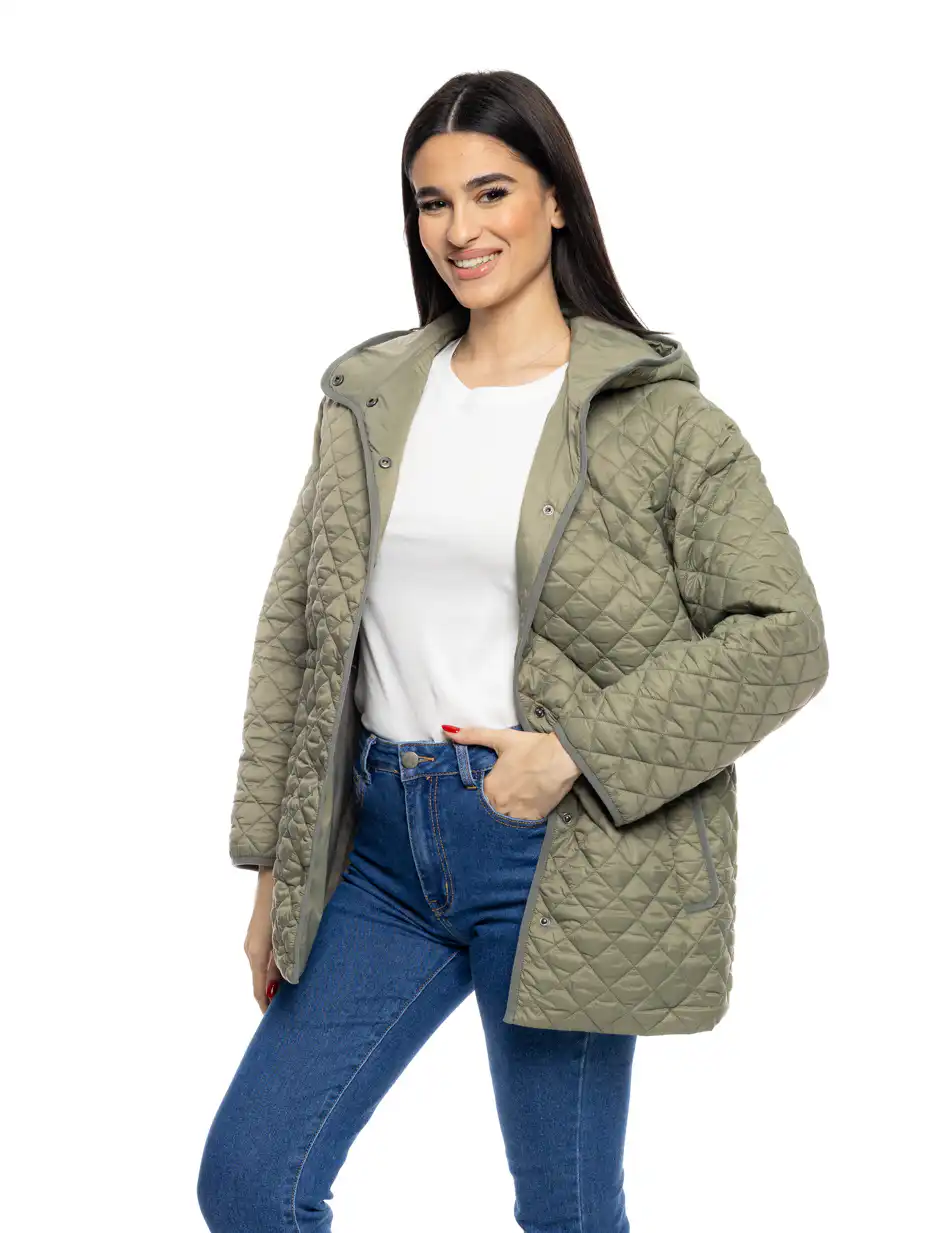 S' Γυναικείο κοντό μπουφάν με ενσωματατωμένη κουκούλα 53-101-017 GREEN