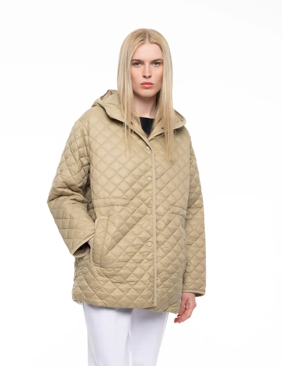 S' Γυναικείο κοντό μπουφάν με ενσωματατωμένη κουκούλα 53-101-017 BEIGE