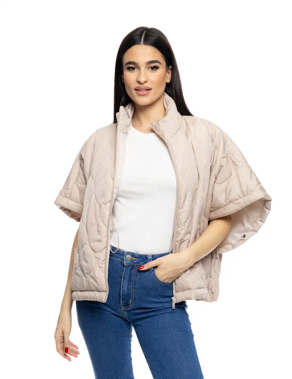 B' Γυναικείο μπουφάν τύπου πόντσο 53-101-024 BEIGE