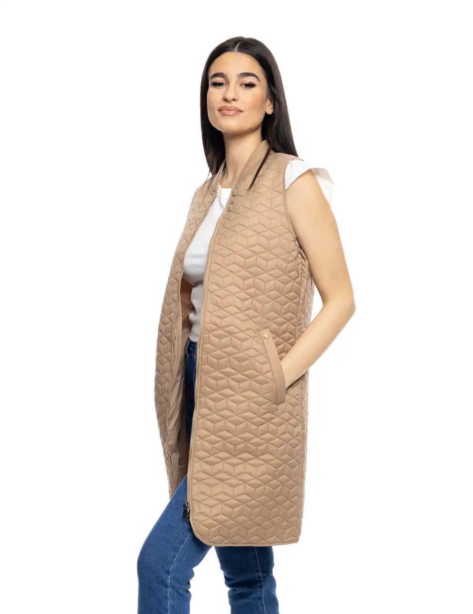 B'  Γυναικείο κοντό ultra light αμάνικο με κολλεγιακό πλεκτό κολλάρο 53-102-005 BEIGE