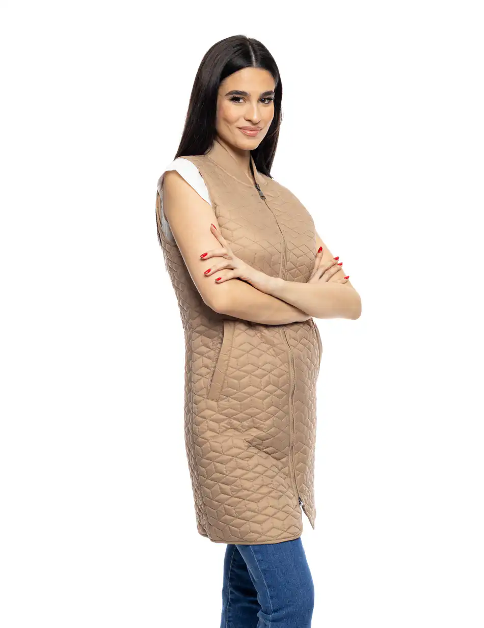 B'  Γυναικείο κοντό ultra light αμάνικο με κολλεγιακό πλεκτό κολλάρο 53-102-005 BEIGE