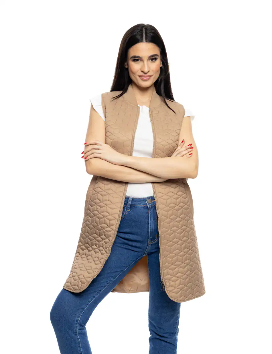 B'  Γυναικείο κοντό ultra light αμάνικο με κολλεγιακό πλεκτό κολλάρο 53-102-005 BEIGE