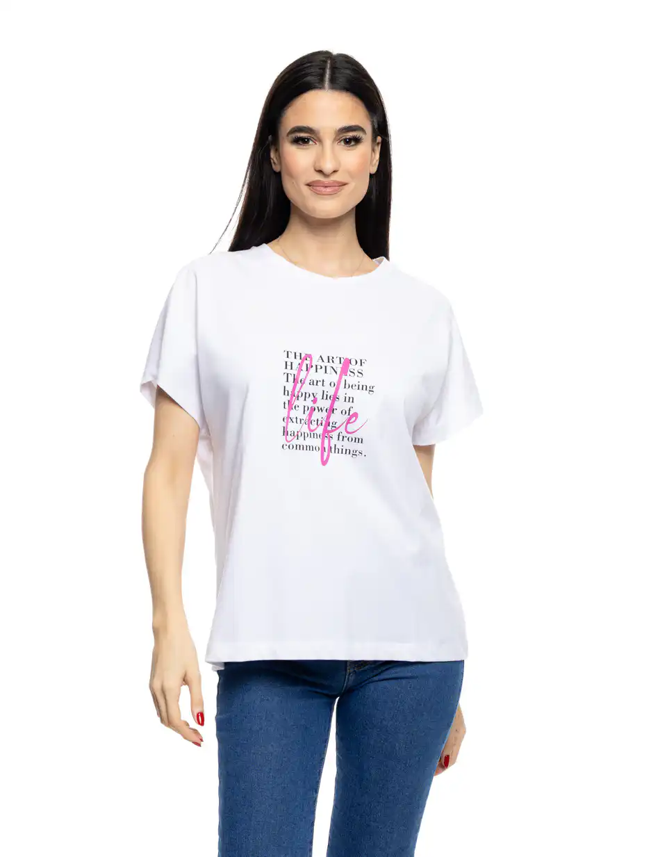 B' Γυναικεία μπλούζα με τύπωμα “LIFE” 53-106-002 WHITE