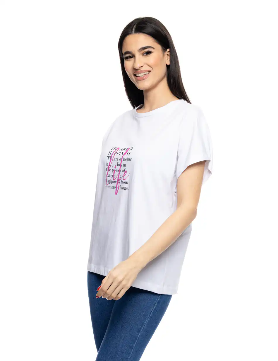 B' Γυναικεία μπλούζα με τύπωμα “LIFE” 53-106-002 WHITE
