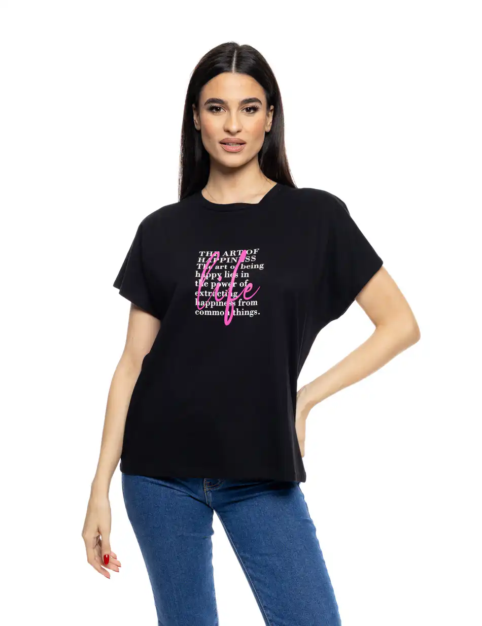 B' Γυναικεία μπλούζα με τύπωμα "LIFE" 53-106-002 BLACK