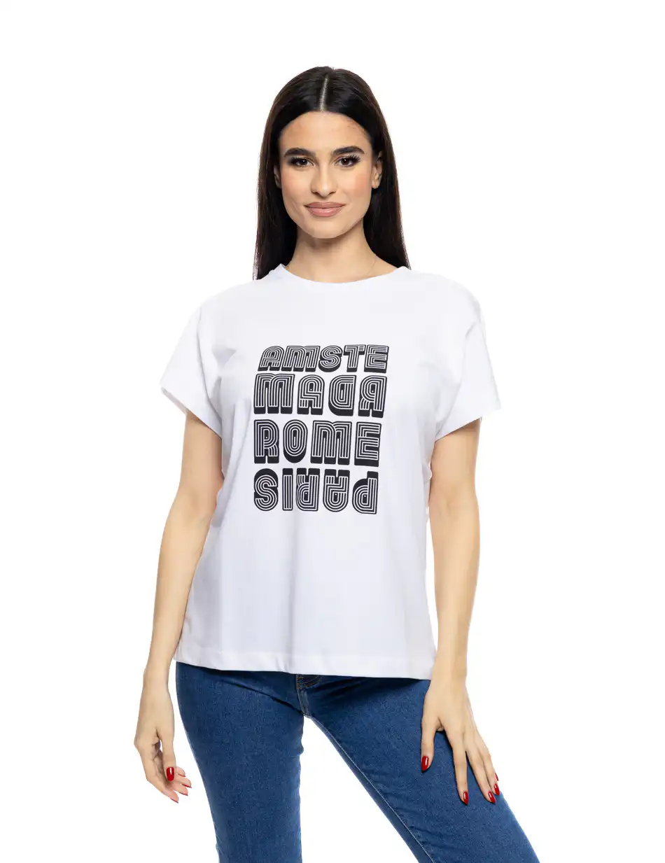 S' Γυναικείο t-shirt με τύπωμα ''AMSTERDAM'' 53-106-006 WHITE