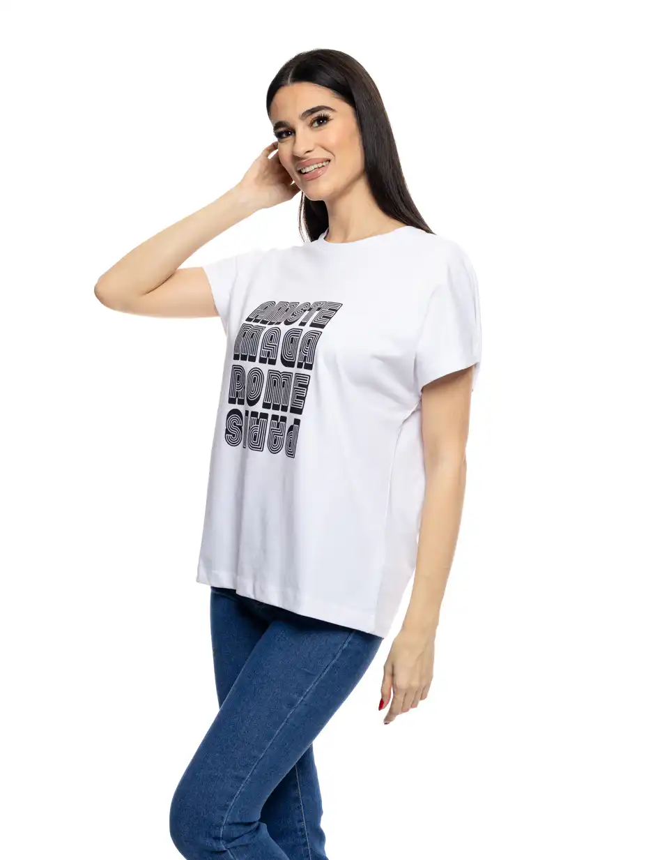 S' Γυναικείο t-shirt με τύπωμα ''AMSTERDAM'' 53-106-006 WHITE