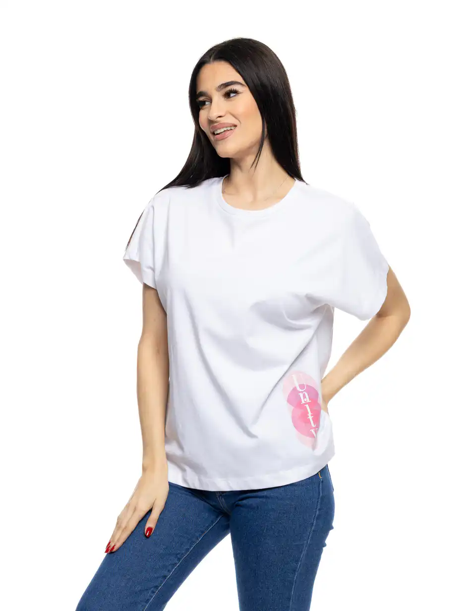 S' Γυναικείο t-shirt με τύπωμα ''CIRCLES'' 53-106-003 WHITE