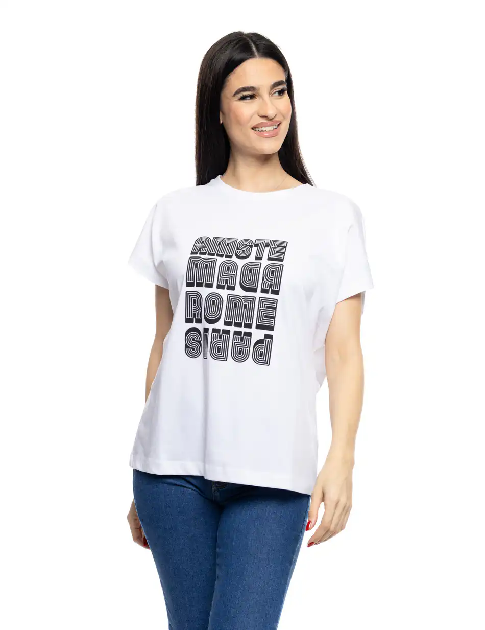 S' Γυναικείο t-shirt με τύπωμα ''AMSTERDAM'' 53-106-006 WHITE
