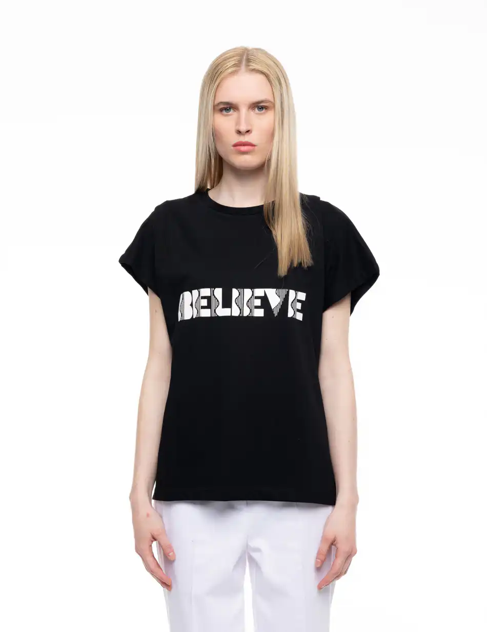 B' Γυναικείο μπλουζάκι με τύπωμα ''BELIEVE'' 53-106-005 BLACK