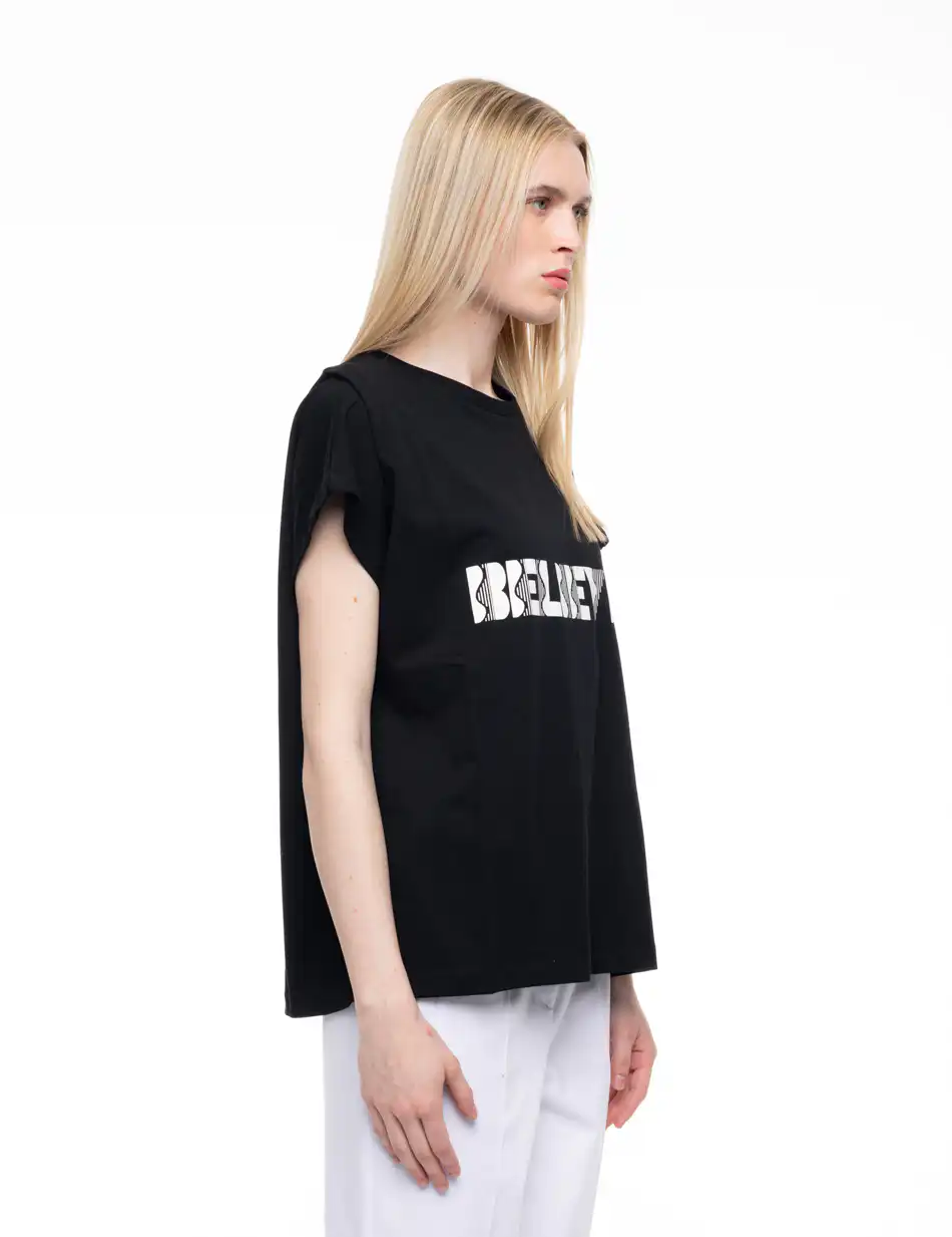 B' Γυναικείο μπλουζάκι με τύπωμα ''BELIEVE'' 53-106-005 BLACK