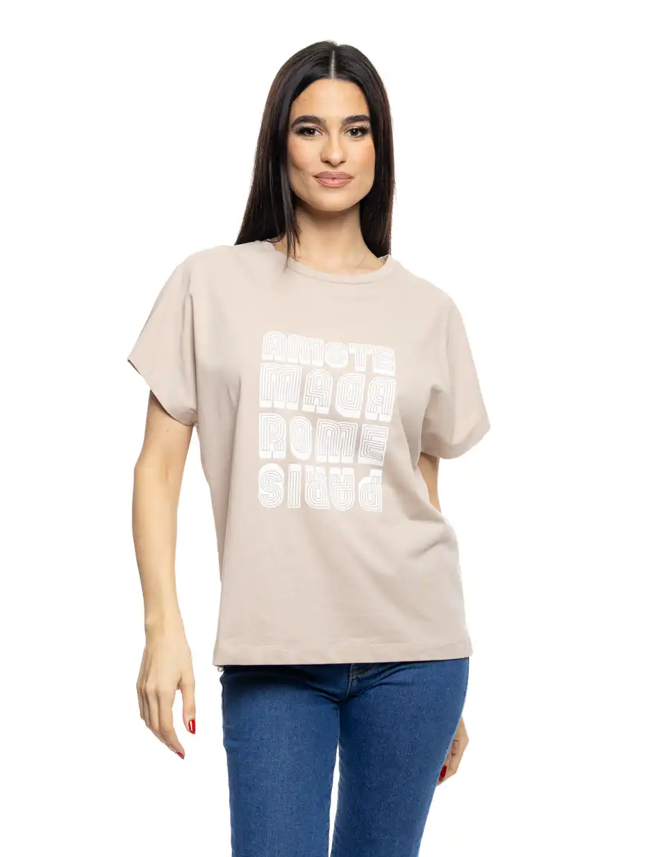 S' Γυναικείο t-shirt με τύπωμα ''AMSTERDAM'' 53-106-006 BEIGE