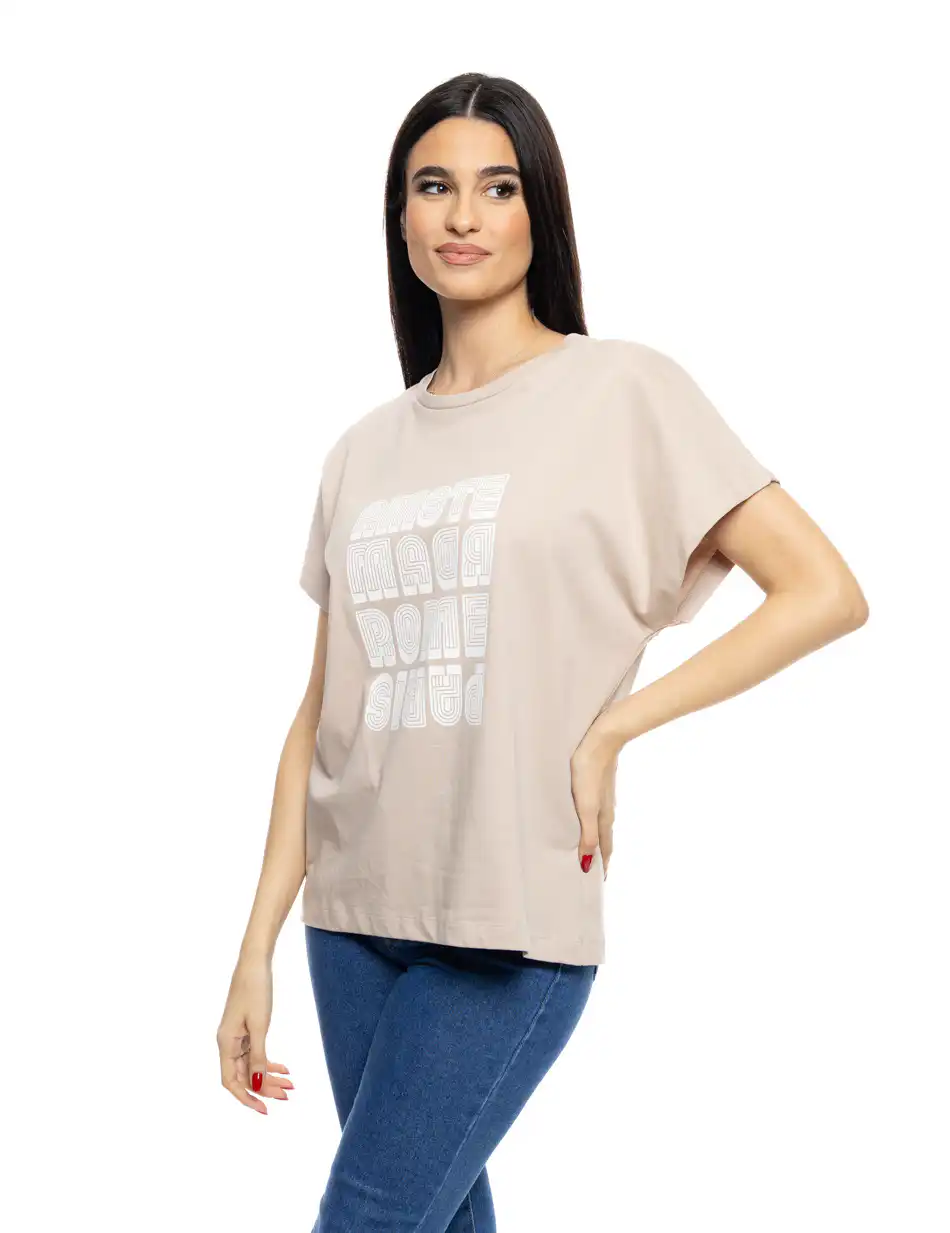 S' Γυναικείο t-shirt με τύπωμα ''AMSTERDAM'' 53-106-006 BEIGE
