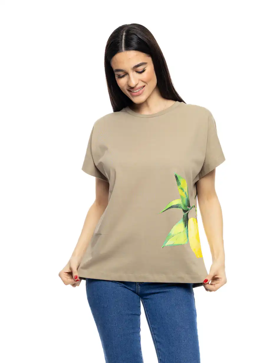 S' Γυναικείο t-shirt με τύπωμα ''LEMON'' 53-106-007 KHAKI