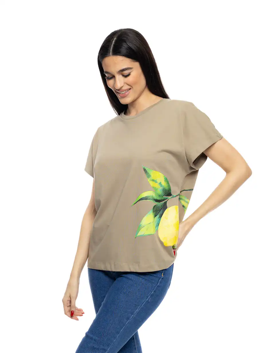 S' Γυναικείο t-shirt με τύπωμα ''LEMON'' 53-106-007 KHAKI