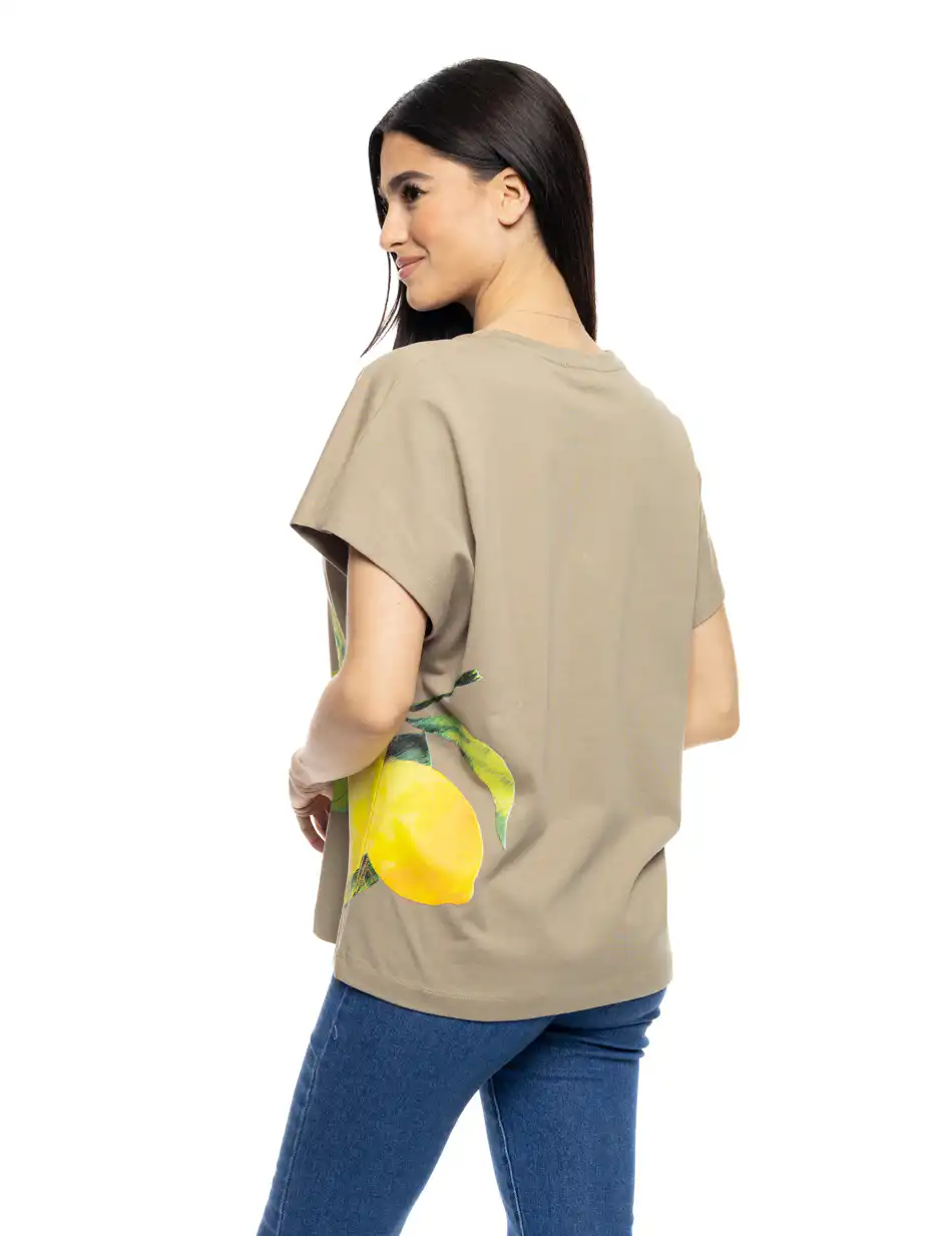 S' Γυναικείο t-shirt με τύπωμα ''LEMON'' 53-106-007 KHAKI