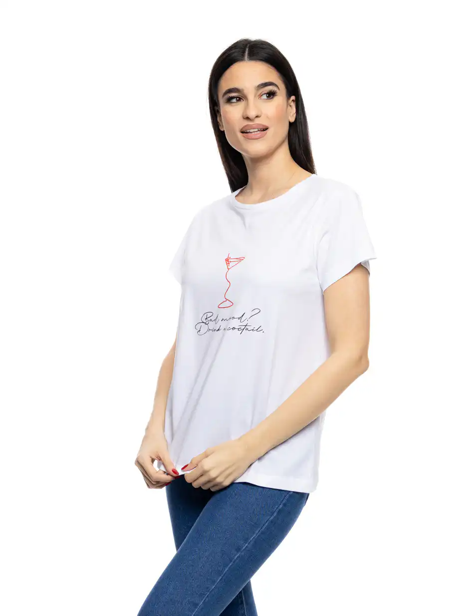 B' Γυναικείο t-shirt με τύπωμα ''RED COCTAIL'' 53-106-008 WHITE