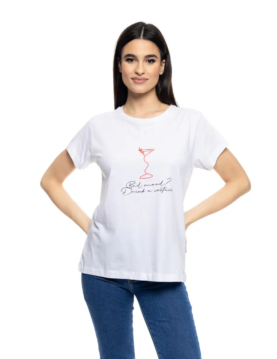 B' Γυναικείο t-shirt με τύπωμα ''RED COCTAIL'' 53-106-008 WHITE