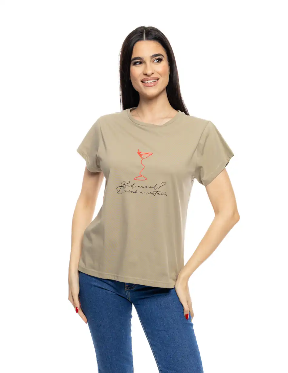B' Γυναικείο t-shirt με τύπωμα ''RED COCTAIL'' 53-106-008 KHAKI