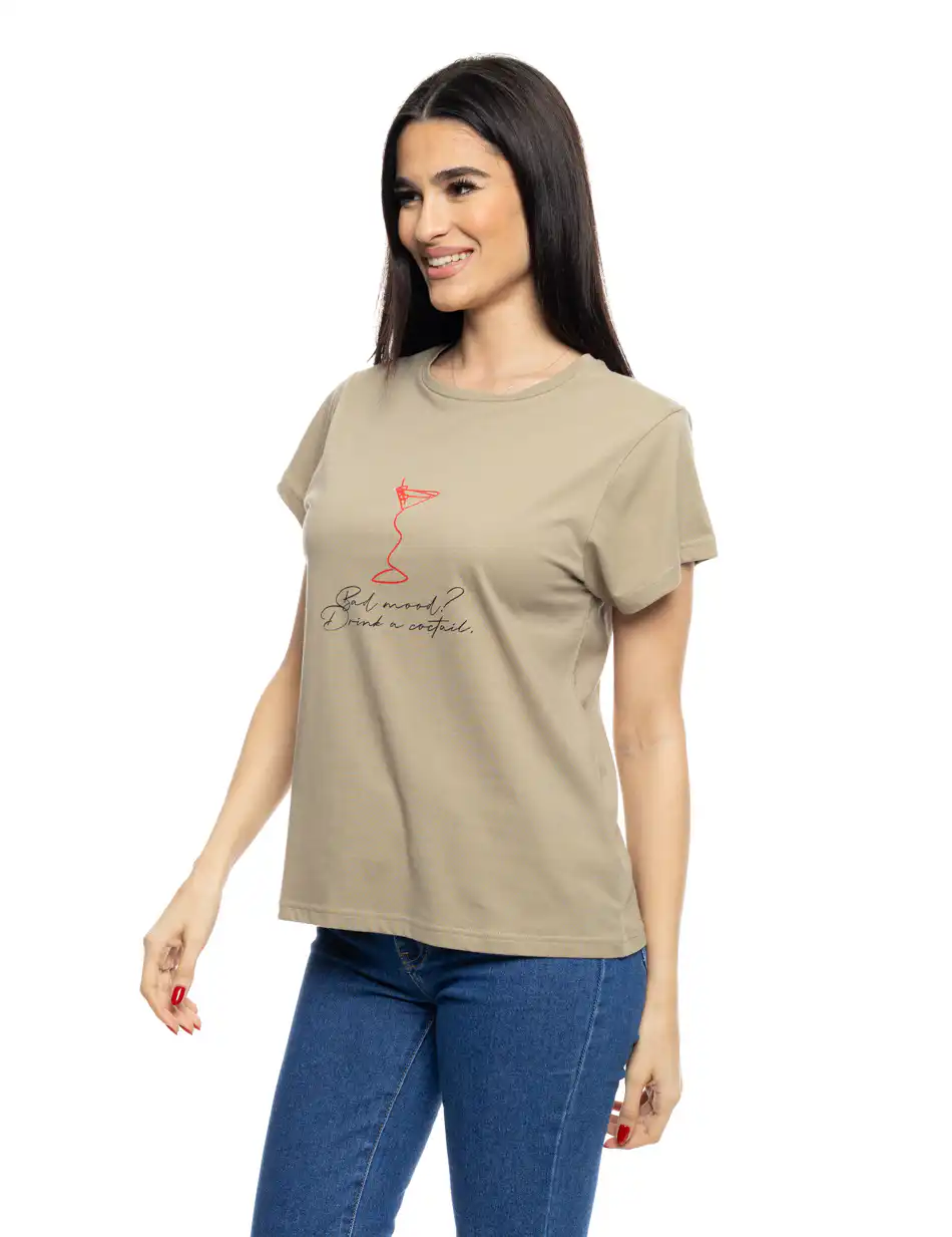 B' Γυναικείο t-shirt με τύπωμα ''RED COCTAIL'' 53-106-008 KHAKI