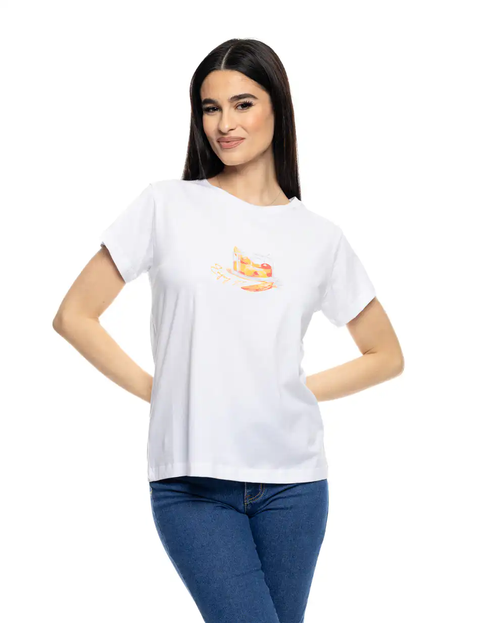 S' Γυναικείο t-shirt με τύπωμα ''SHORT GLASS'' 53-106-010 WHITE