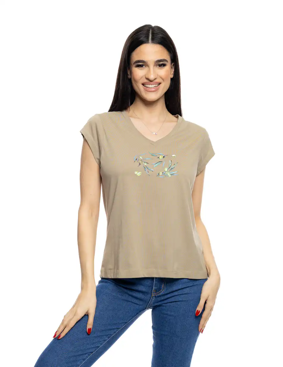 S' Γυναικείο t-shirt με τύπωμα ''OLIVES'' 53-106-012 KHAKI