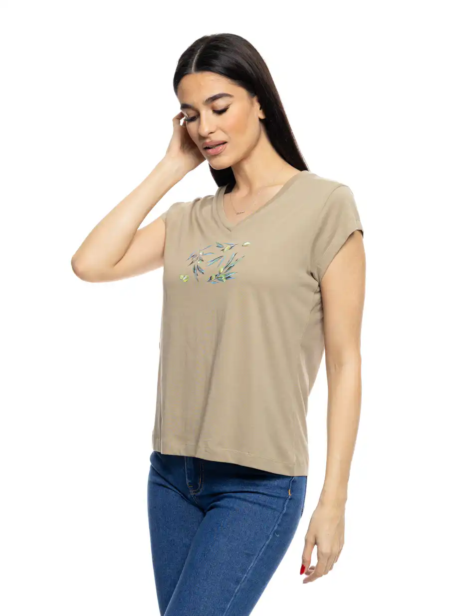 S' Γυναικείο t-shirt με τύπωμα ''OLIVES'' 53-106-012 KHAKI