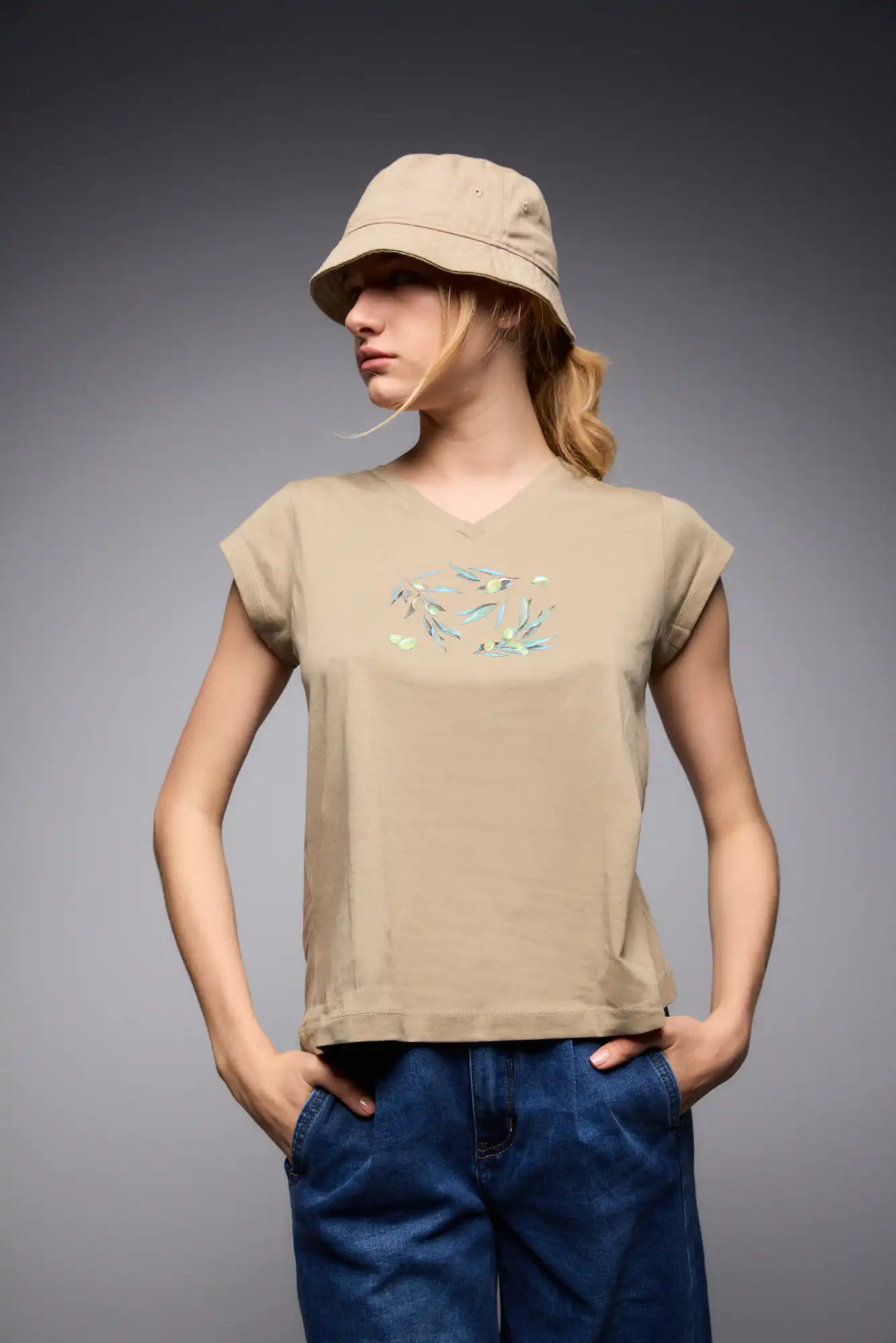 S' Γυναικείο t-shirt με τύπωμα ''OLIVES'' 53-106-012 KHAKI