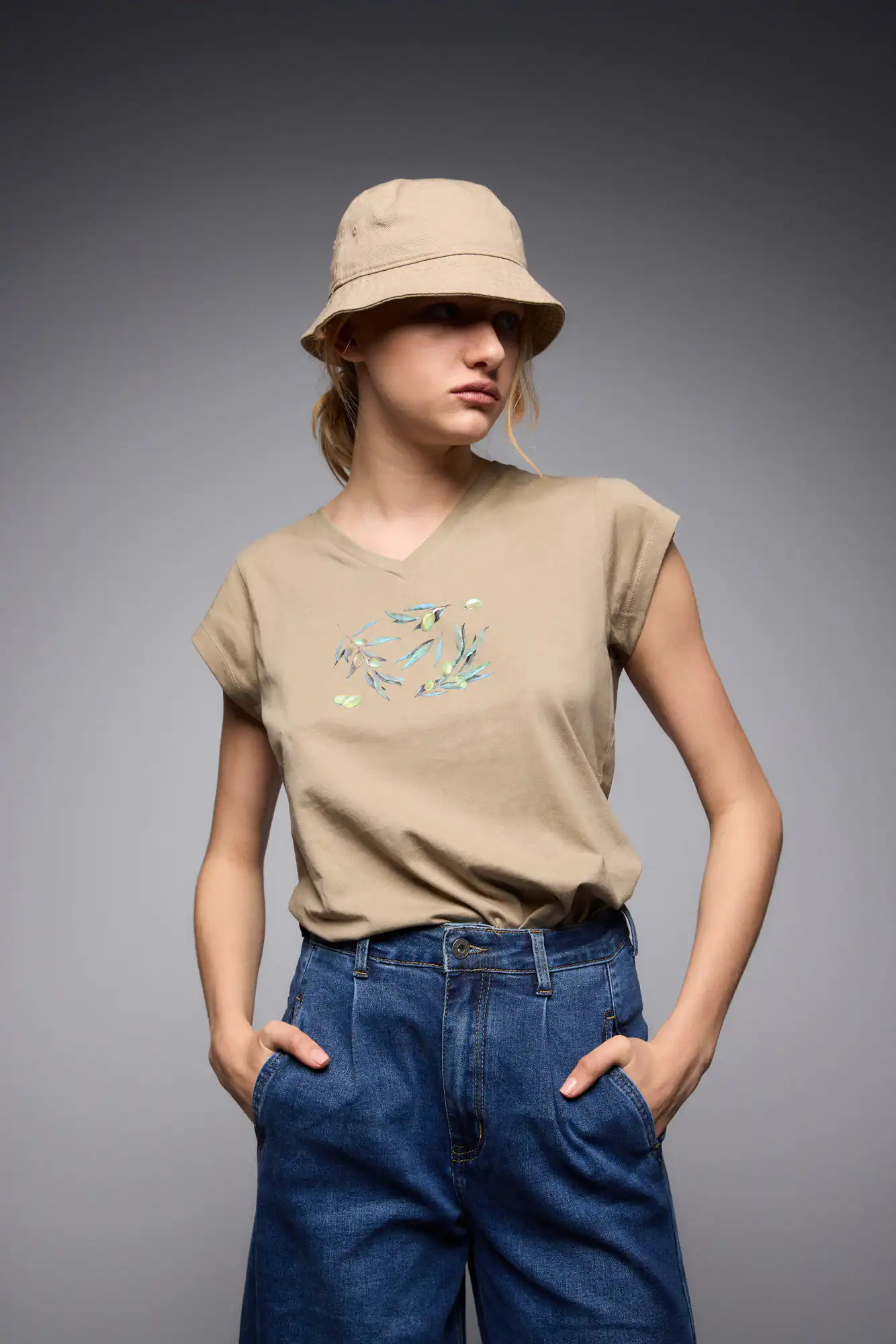 S' Γυναικείο t-shirt με τύπωμα ''OLIVES'' 53-106-012 KHAKI