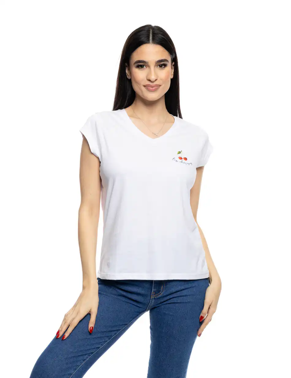 S' Γυναικείο t-shirt με τύπωμα ''CHERRY'' 53-106-014 WHITE