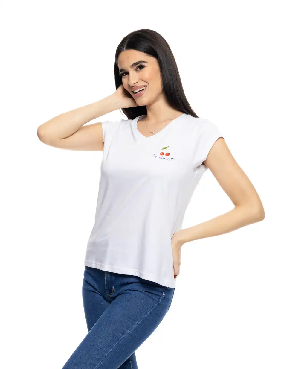 S' Γυναικείο t-shirt με τύπωμα ''CHERRY'' 53-106-014 WHITE