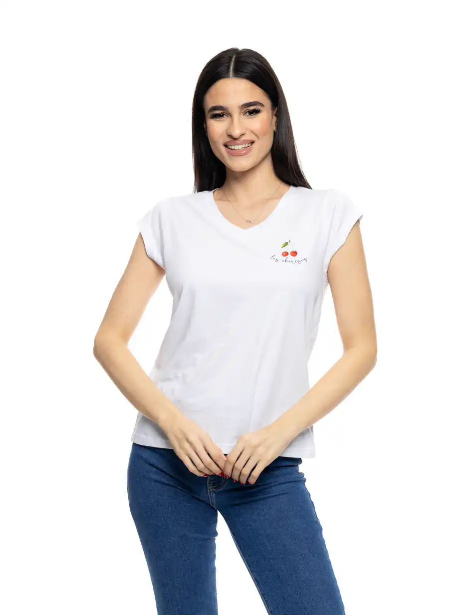 S' Γυναικείο t-shirt με τύπωμα ''CHERRY'' 53-106-014 WHITE