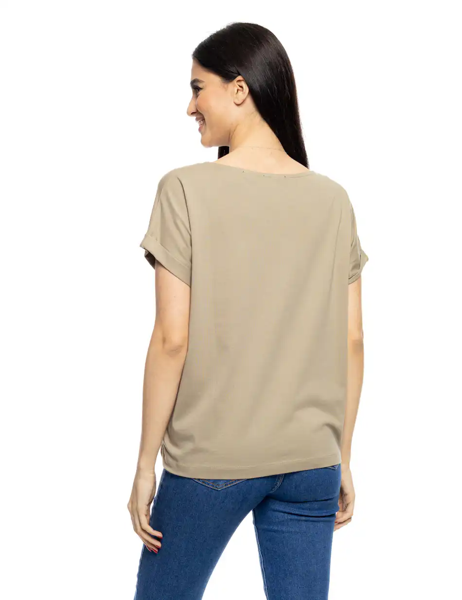 B' Γυναικείο t-shirt με τύπωμα ''FLOWERS'' 53-106-015 KHAKI