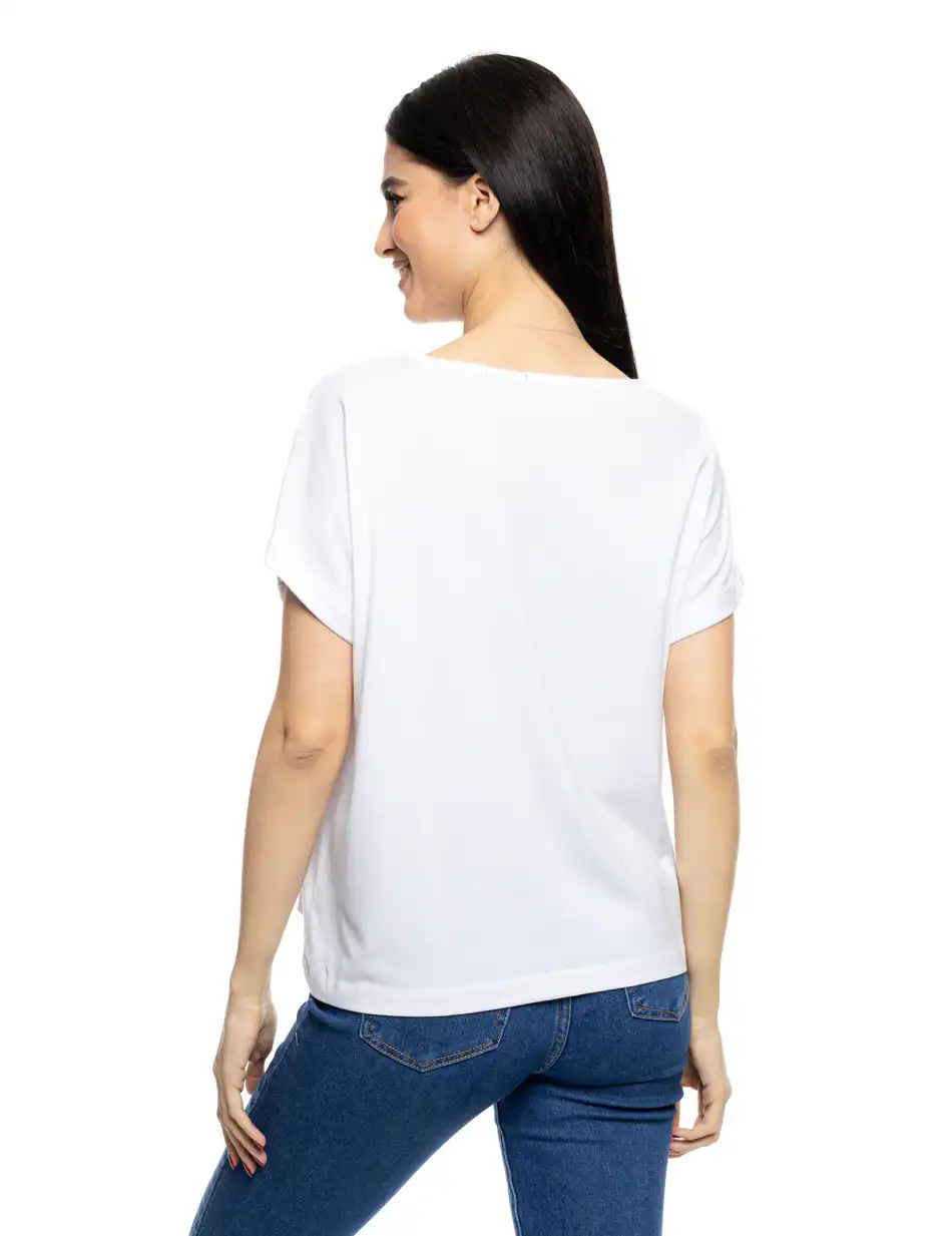 S' Γυναικείο t-shirt με τύπωμα ''CIRCLE WITH LEAF'' 53-106-017 WHITE