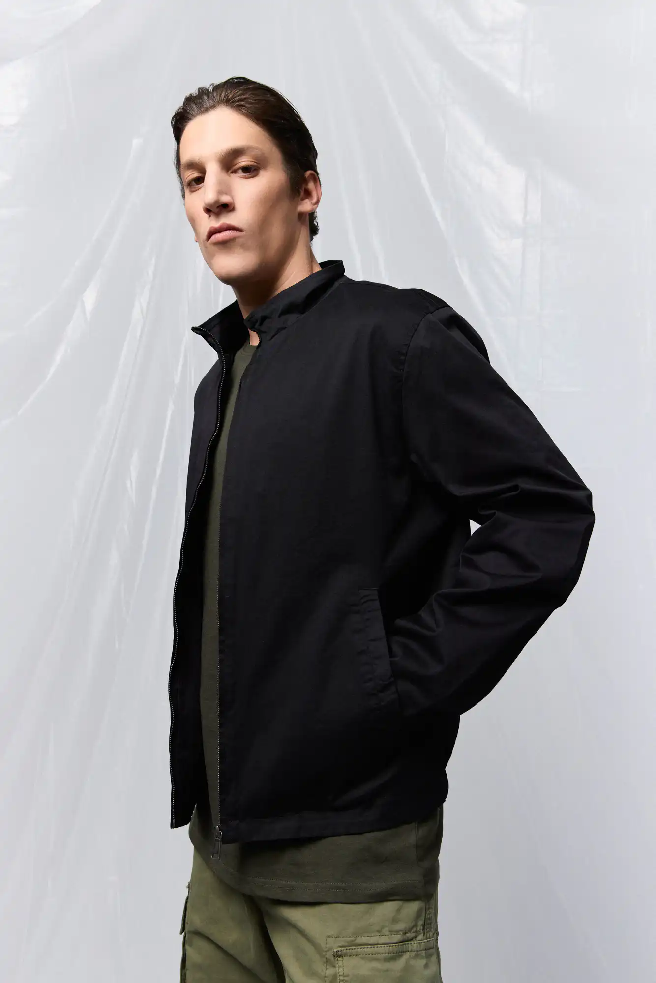 B' Ανδρικό βαμβακερό πανωφόρι 53-201-003 BLACK