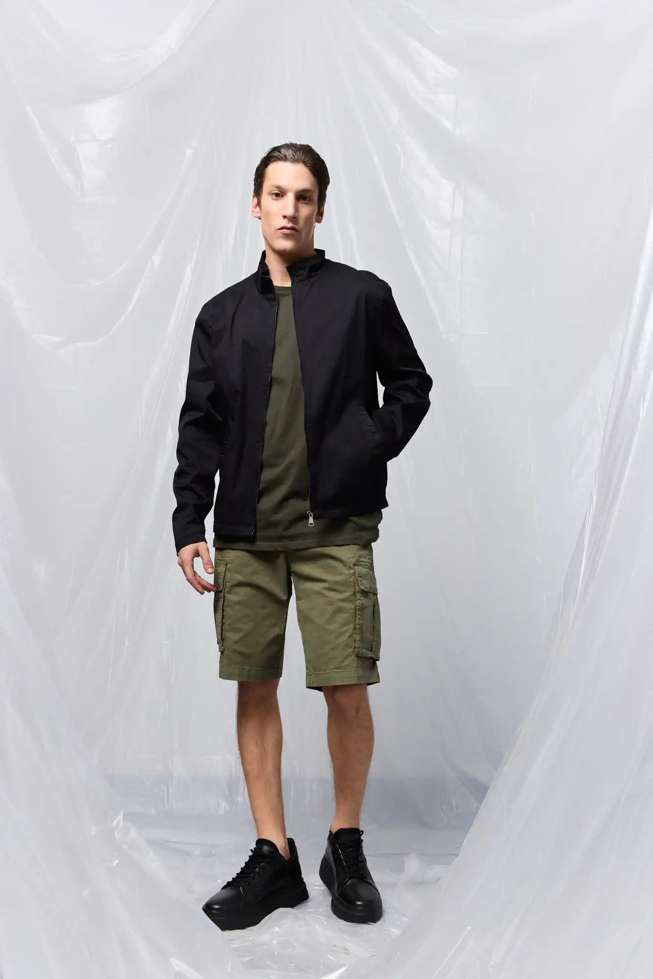 B' Ανδρικό βαμβακερό πανωφόρι 53-201-003 BLACK