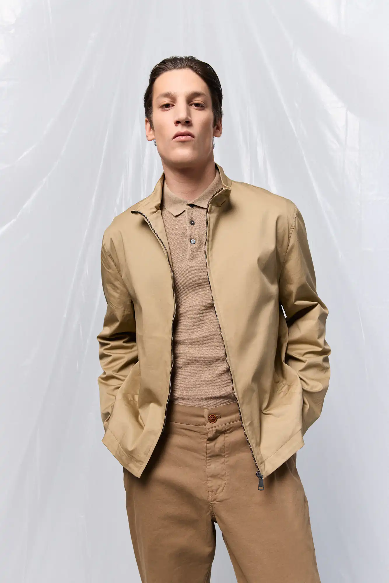 B' Ανδρικό βαμβακερό πανωφόρι 53-201-003 BEIGE