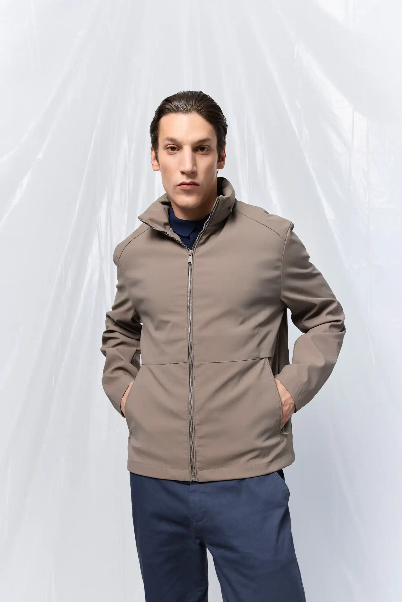 B' Ανδρικό κοντό πανωφόρι με κρυφή κουκούλα 53-201-004 KHAKI