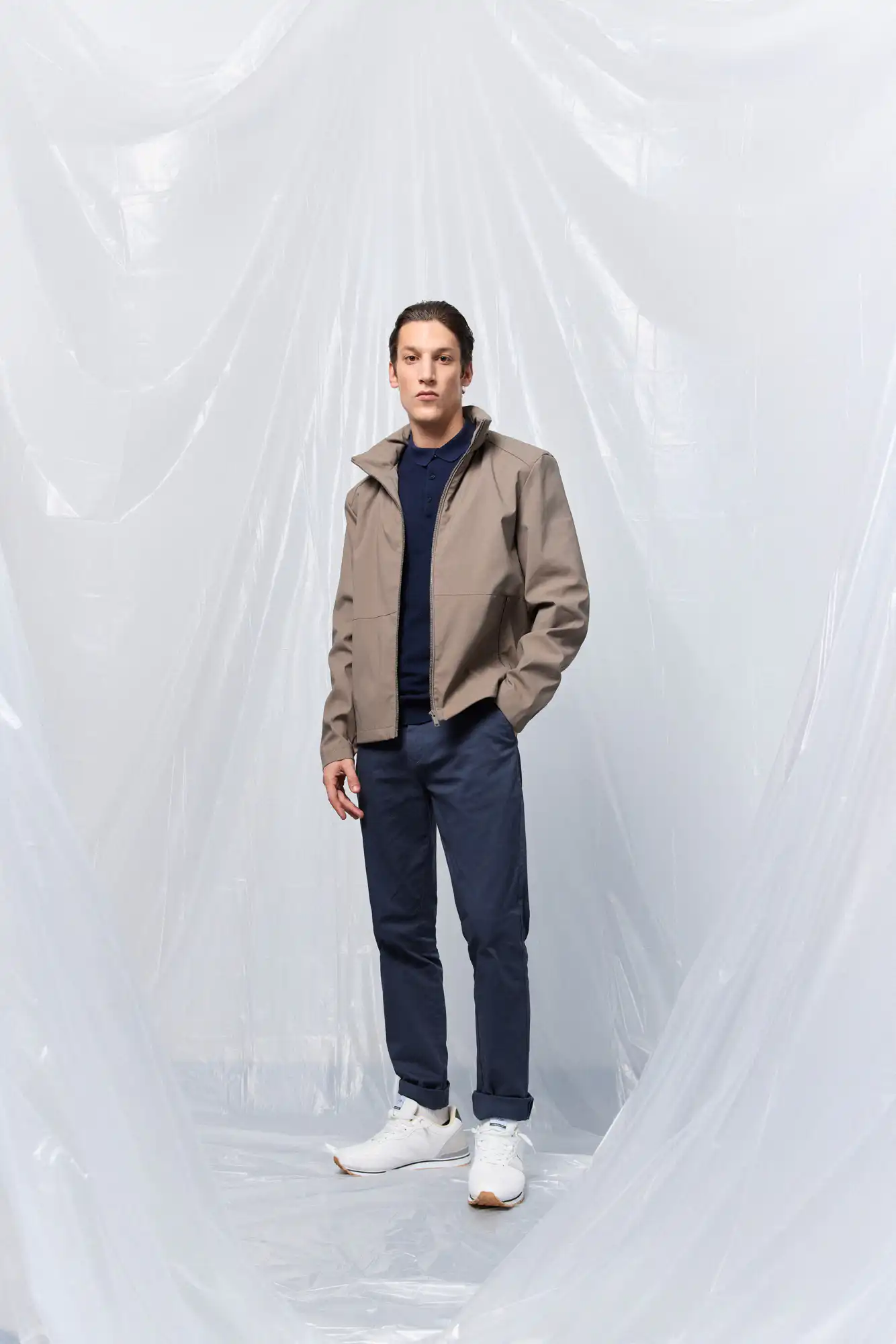 B' Ανδρικό κοντό πανωφόρι με κρυφή κουκούλα 53-201-004 KHAKI