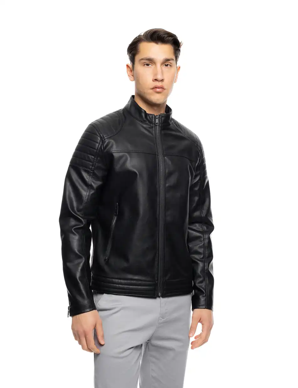 B' Ανδρικό πανωφόρι από δερματίνη 53-201-006 BLACK