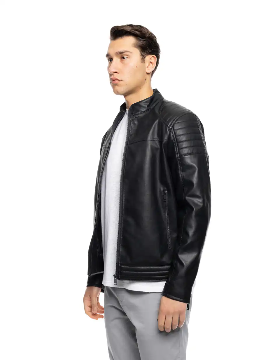 B' Ανδρικό πανωφόρι από δερματίνη 53-201-006 BLACK