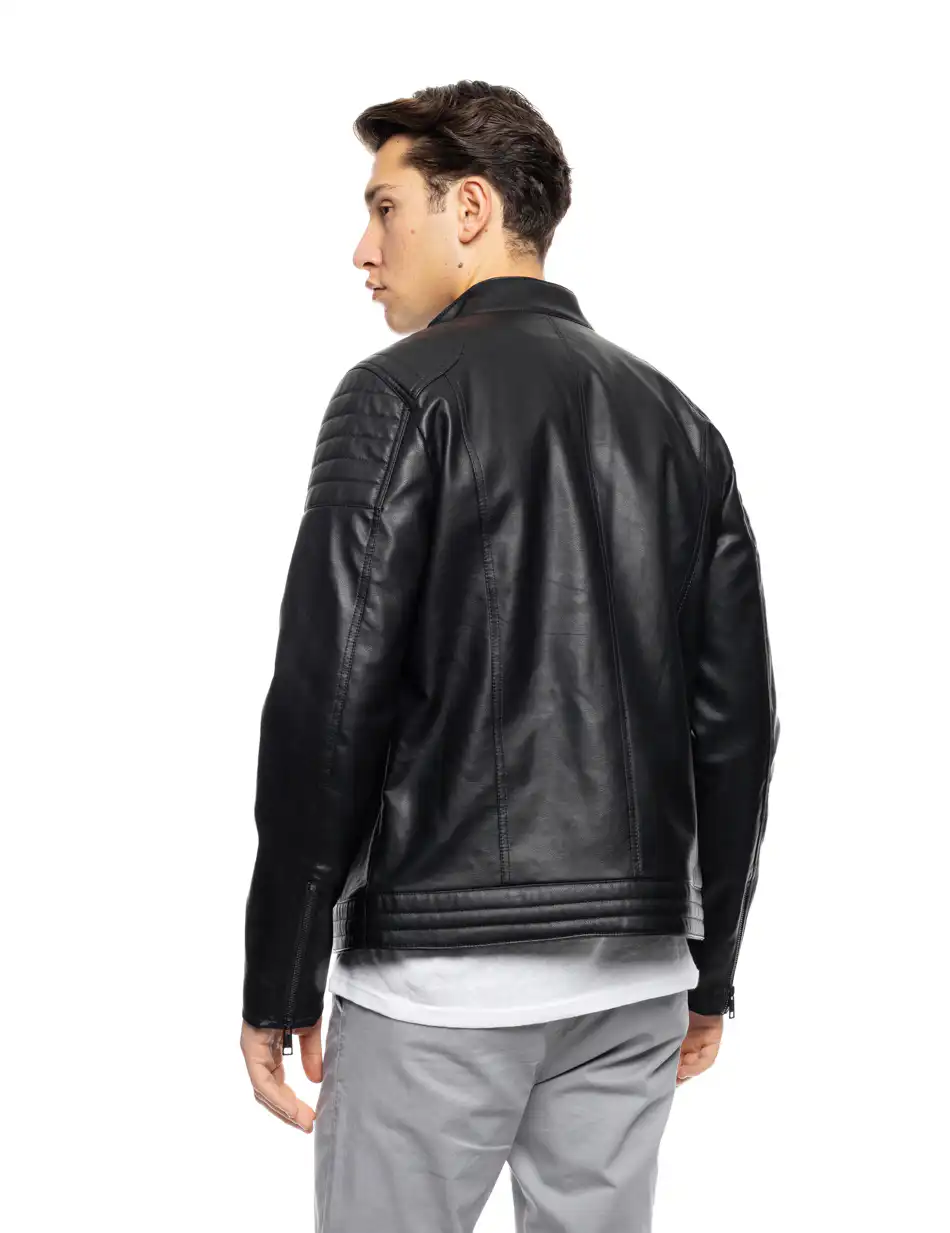 B' Ανδρικό πανωφόρι από δερματίνη 53-201-006 BLACK