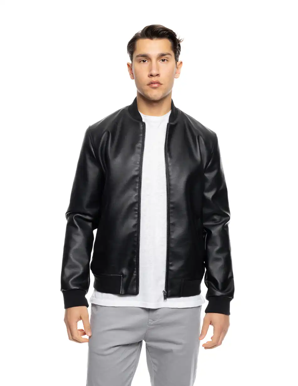 B' Ανδρικό πανωφόρι από δερματίνη 53-201-007 BLACK