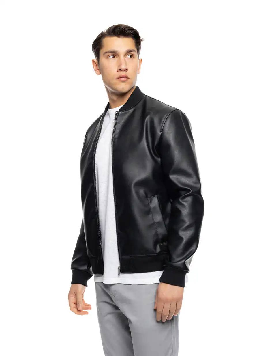 B' Ανδρικό πανωφόρι από δερματίνη 53-201-007 BLACK