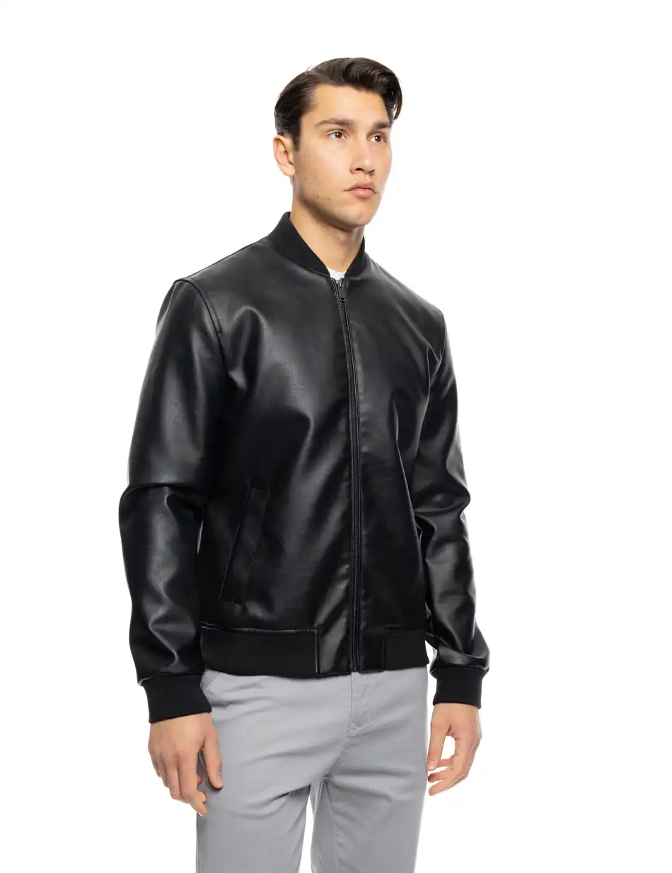 B' Ανδρικό πανωφόρι από δερματίνη 53-201-007 BLACK