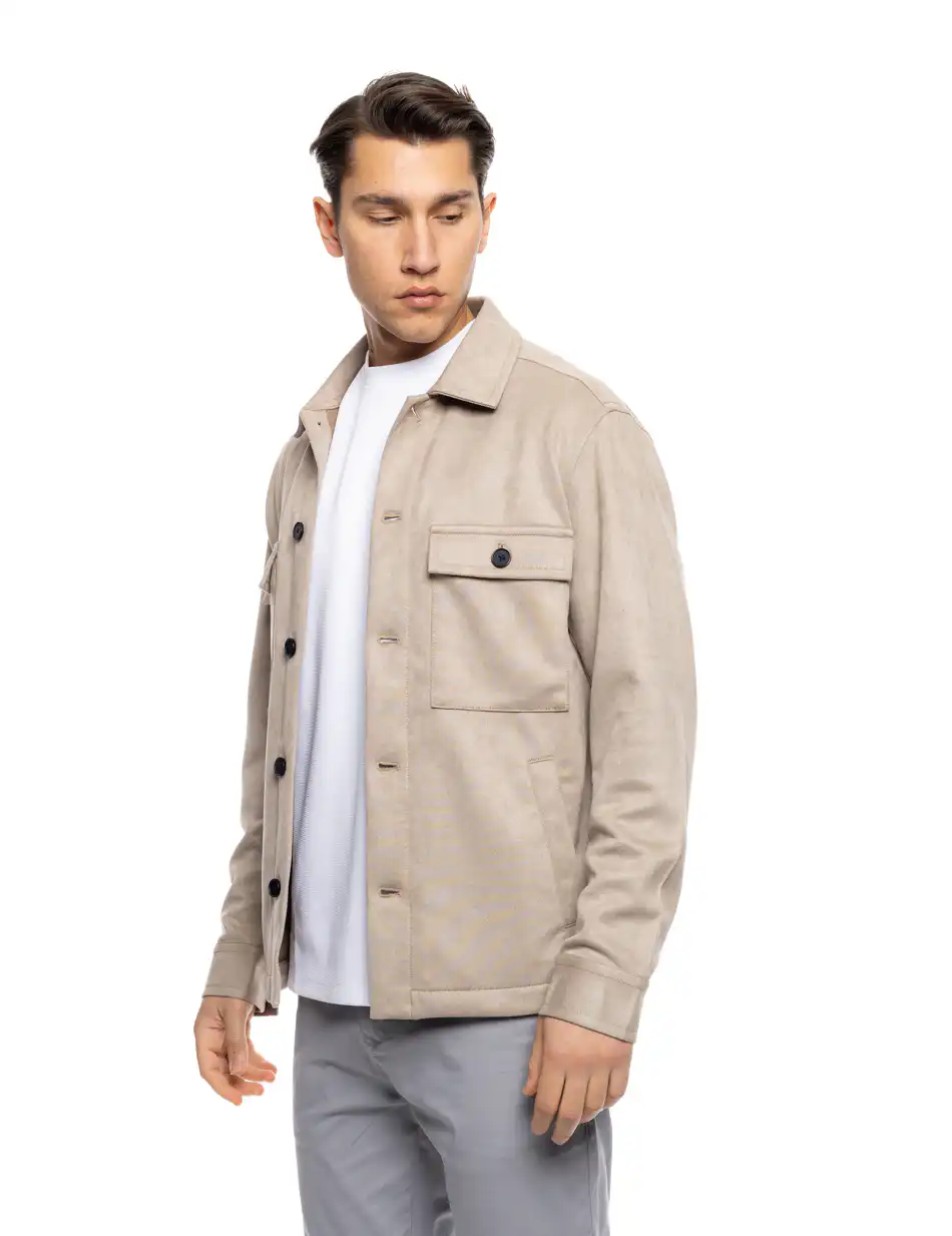 ST' Ανδρικό κοντό πανωφόρι με κουμπιά 53-201-009 BEIGE