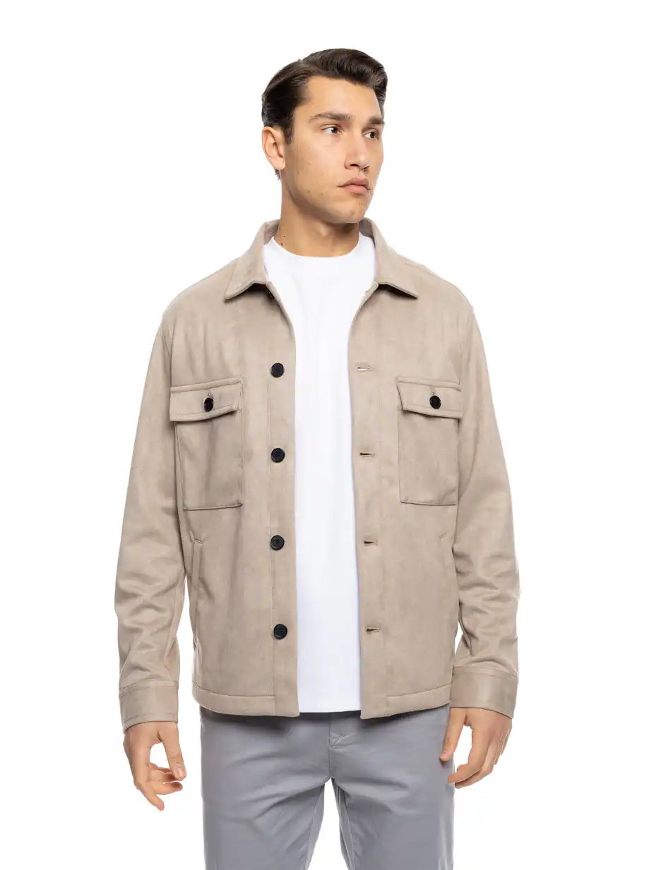 ST' Ανδρικό κοντό πανωφόρι με κουμπιά 53-201-009 BEIGE