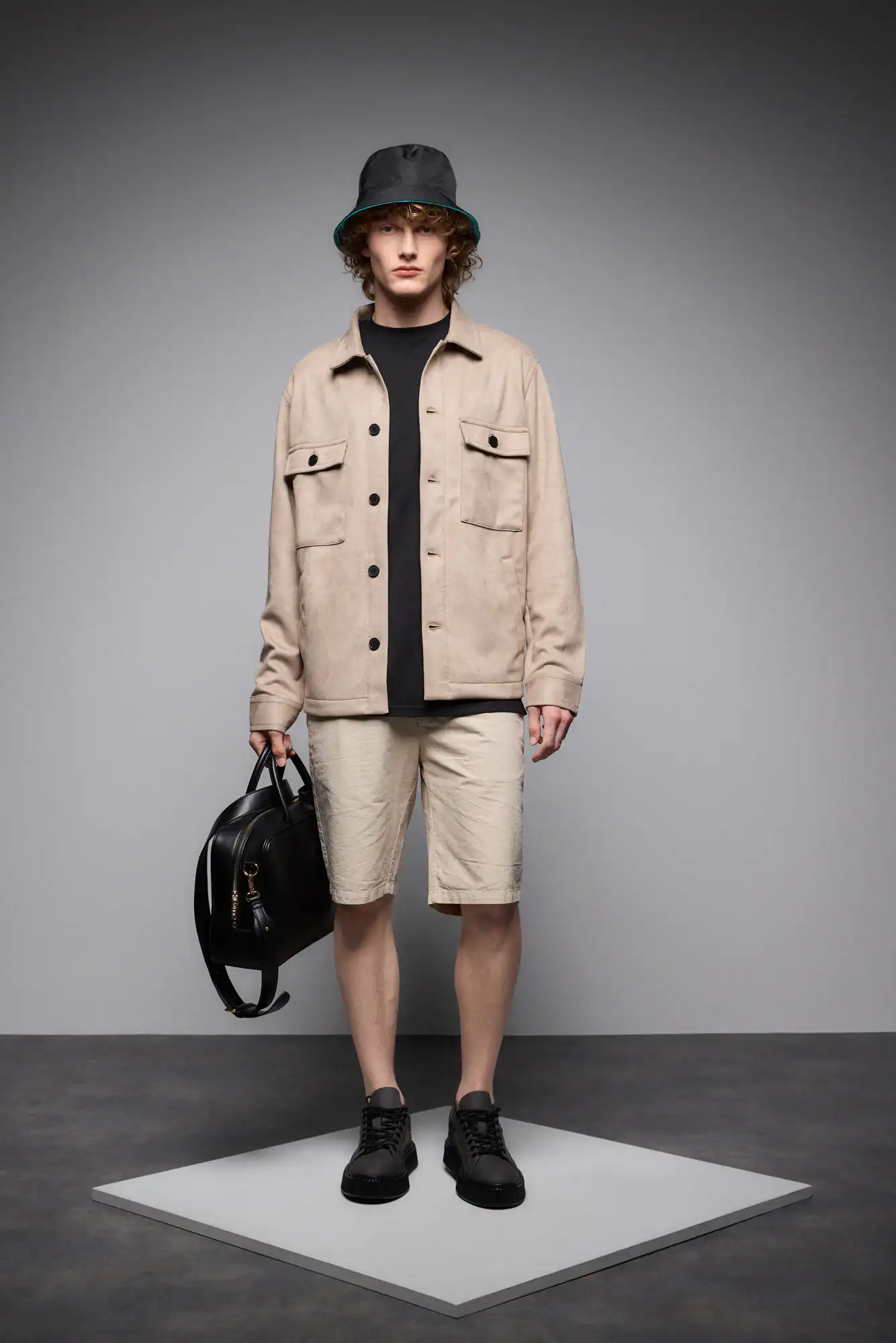 ST' Ανδρικό κοντό πανωφόρι με κουμπιά 53-201-009 BEIGE