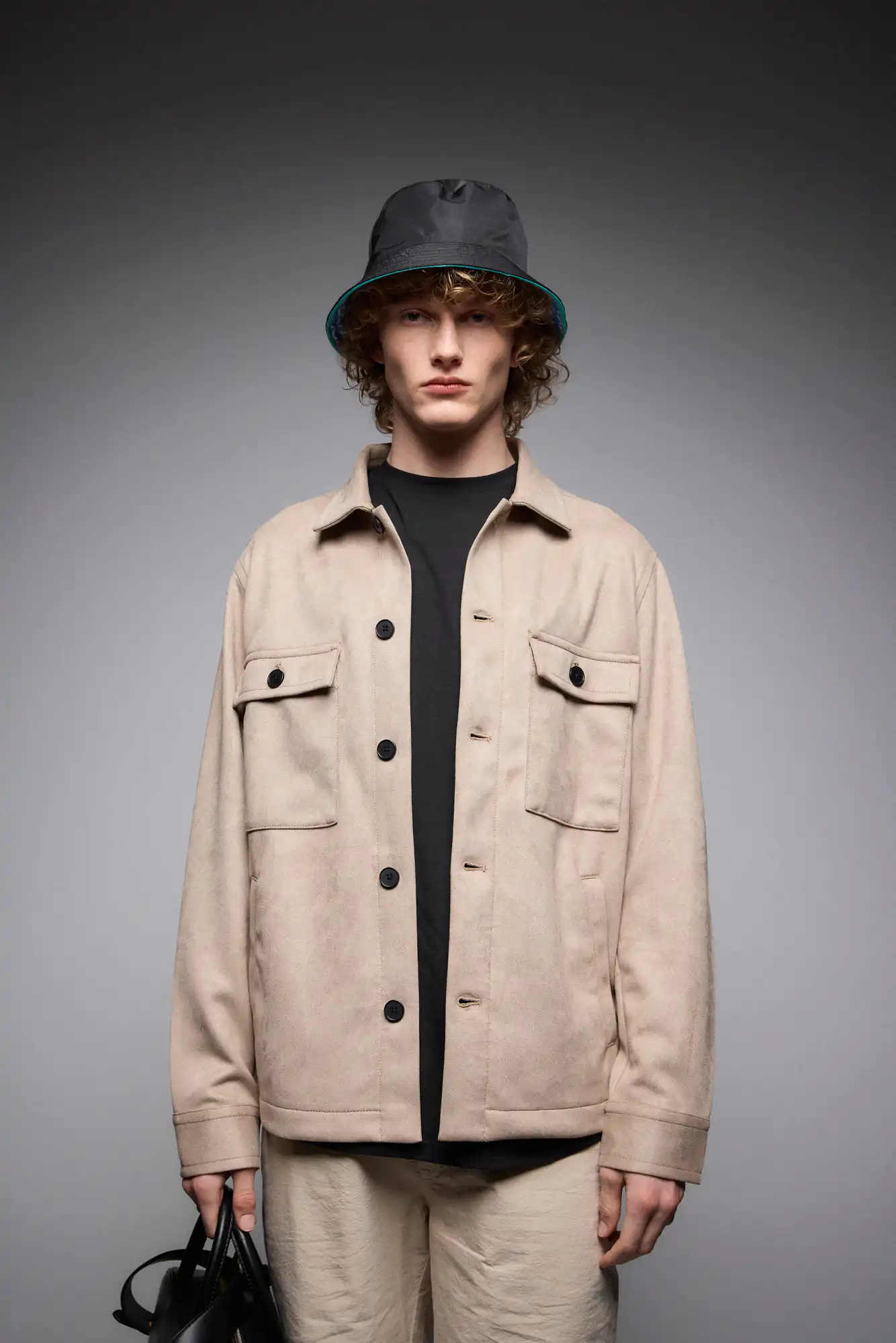 ST' Ανδρικό κοντό πανωφόρι με κουμπιά 53-201-009 BEIGE