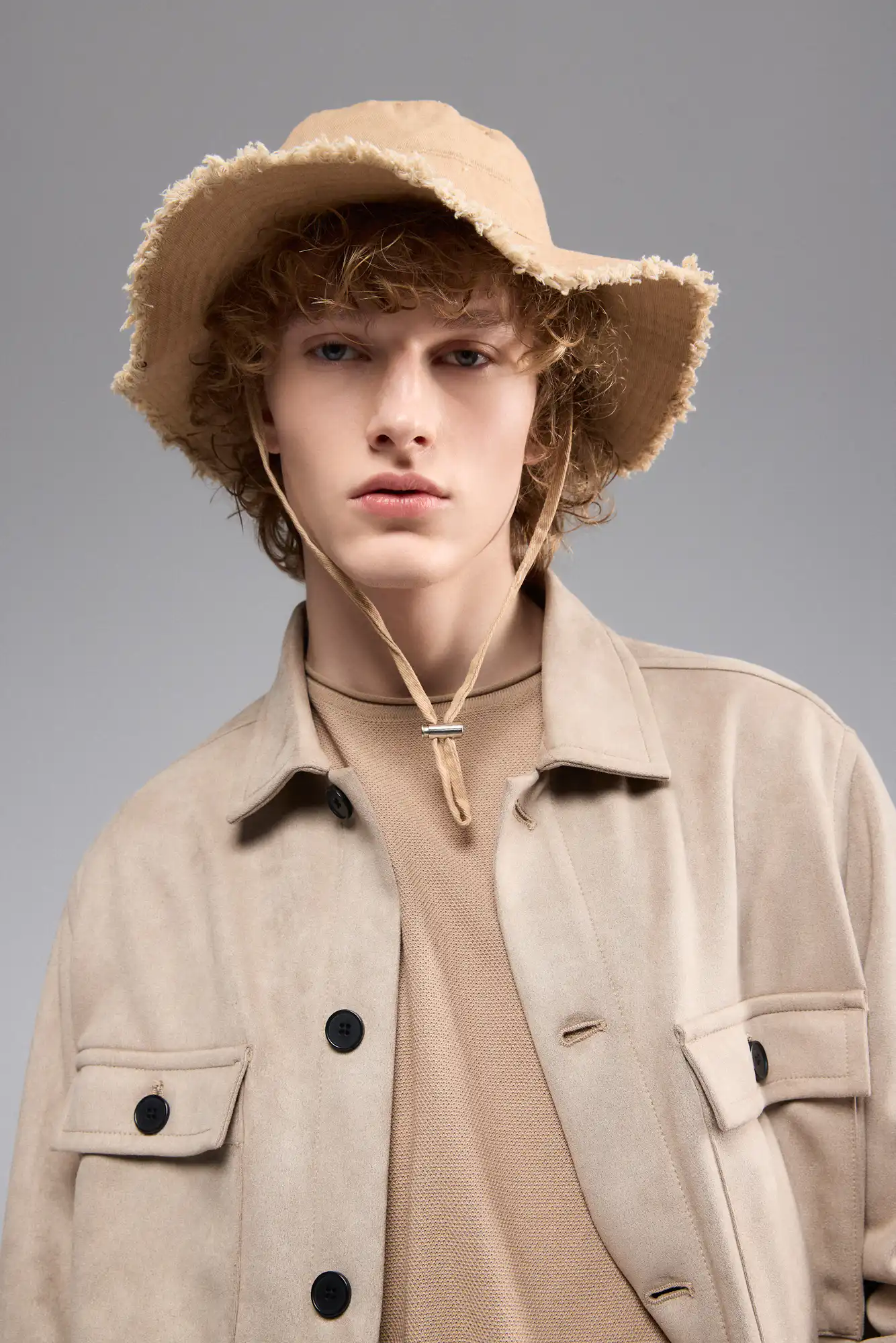 ST' Ανδρικό κοντό πανωφόρι με κουμπιά 53-201-009 BEIGE